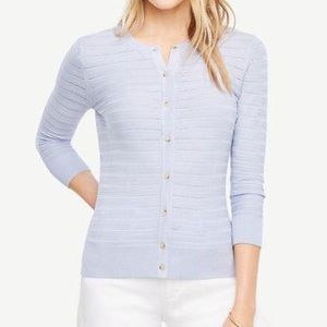 Ann Taylor pointelle 3/4 sleeve blue cardigan